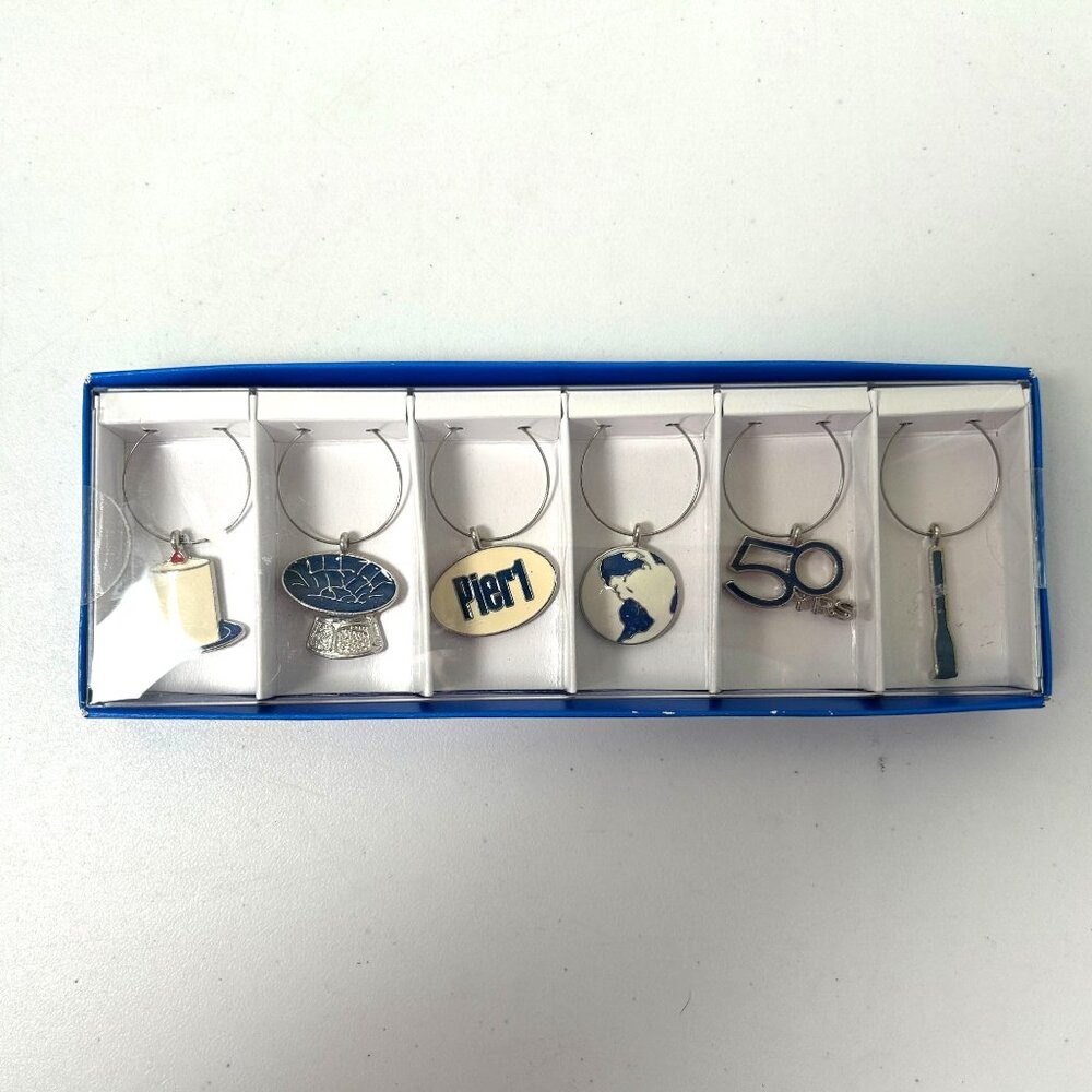 Pier One Golden Anniversary 50 Years Wine Drink Charms Set of 6 NIB